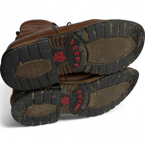 Rocky Pitstop Waterproof Western Work Combat Lace Up Leather Boots Men's 9 M - Picture 10 of 12